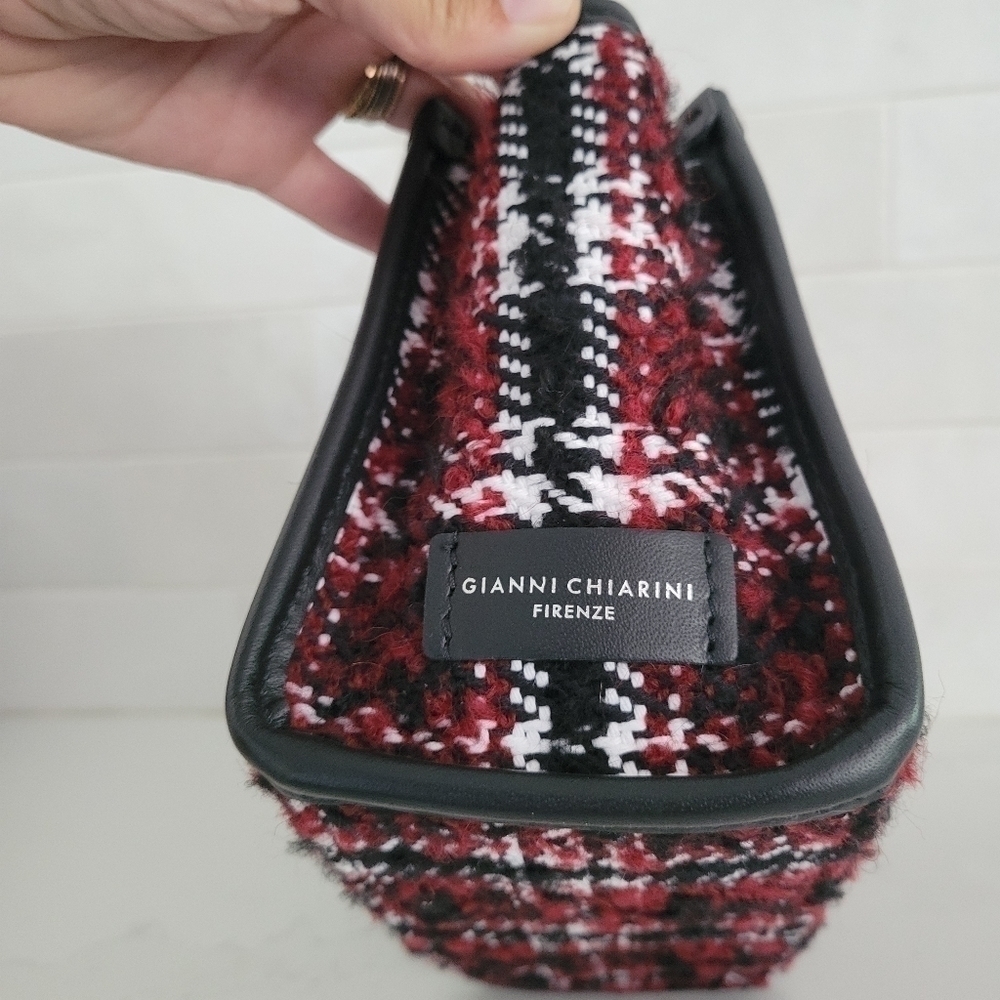 Gianni Chiarini Miss Marcella Mini Tweed Plaid Tote Satchel Purse Bag Red Black - Picture 2 of 10